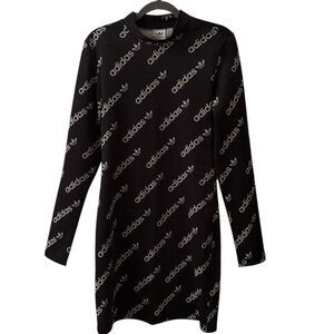Adidas Black Long Sleeve Dress with Logo Pattern